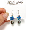 Opal plumeria and Tahitian pearls earrings (E573)