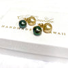 Double Momi studs earrings - gold south sea & Tahitian pearls