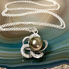 CZ plumeria pendant necklace - Tahitian pearl (N330)