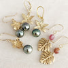 Plumeria dangle earrings - tahitian pearls (E515)