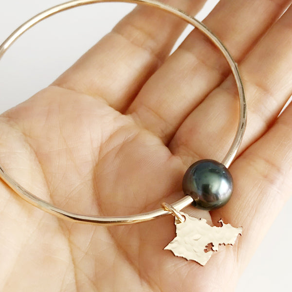 タヒチアンパール Oahu島 バングル☆Maimoda Jewelry☆ハワイ Oahu charm bangle - tahitian pearl (B383) – Maimoda Jewelry