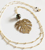 Monstera long necklace - tahitian pearl (N287)