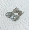 CZ snowflake dangle earrings - silver Tahitian pearls (E572)