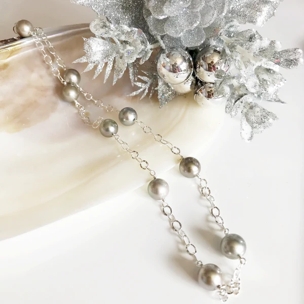 Necklace LEILANI - silver tahitian pearls (N273)