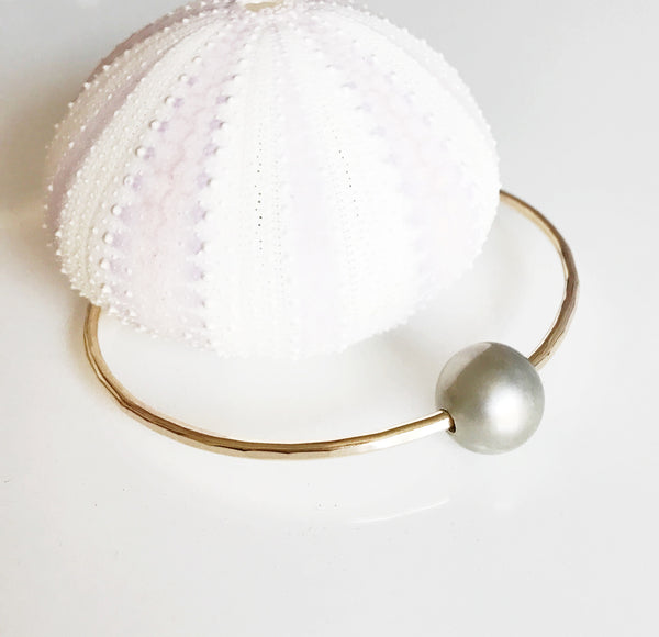 Bangle Rumi - Silver Tahitian pearl bangle (B303)