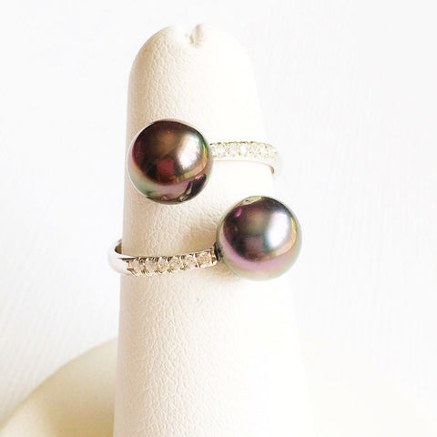 Ring Leia - Diamond pave tahitian pearls  (E148)
