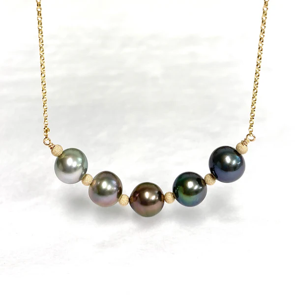 Tahitian pearls bar necklace - blue ombré