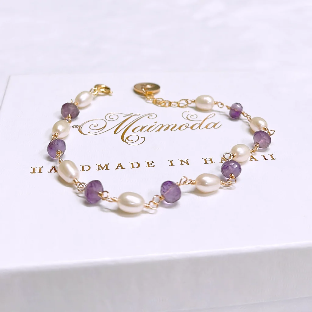 Bracelet GILLIA - amethyst & keshi pearls ( B563)