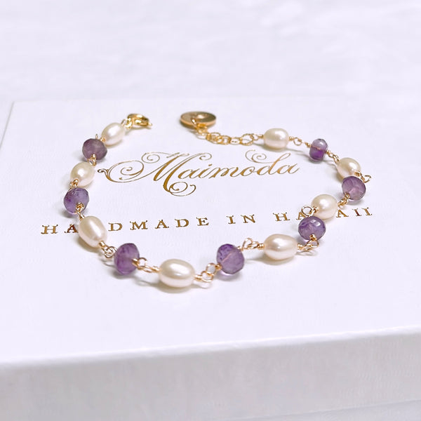 Bracelet GILLIA - amethyst & keshi pearls ( B563)