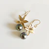 Orchid earrings - 5 petals with tahitian pearls (E514)