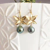 Orchid earrings - 5 petals with tahitian pearls (E514)