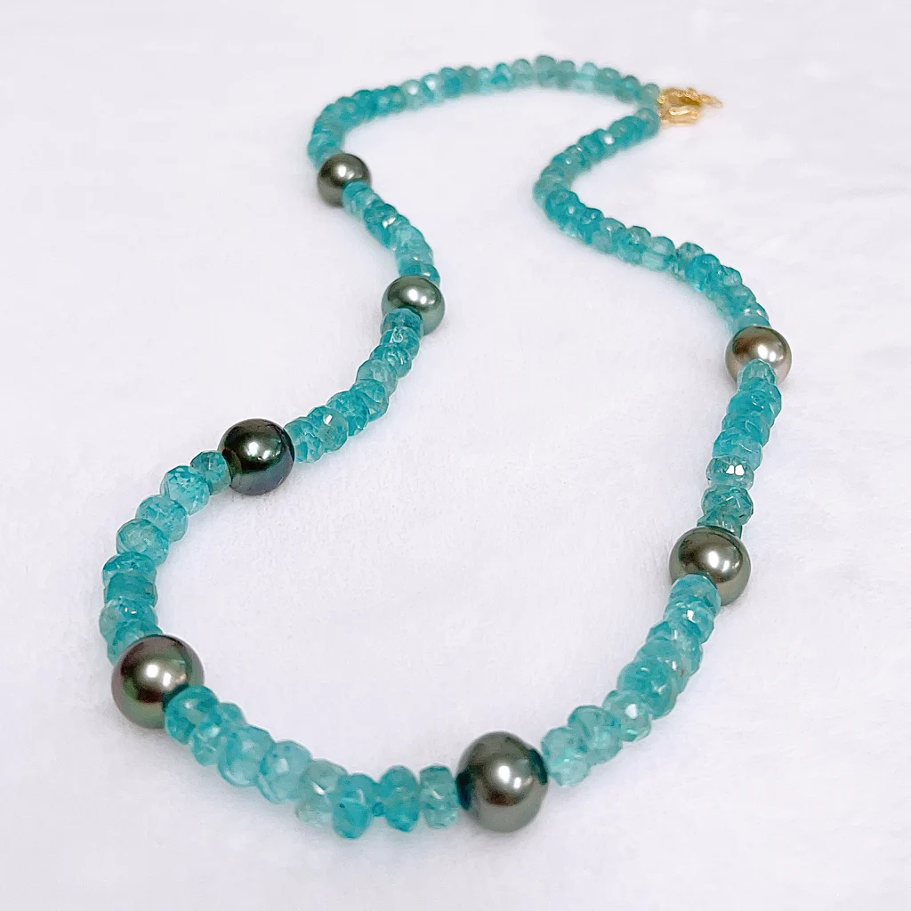 Necklace ERIS - Apatite & Tahitian pearls (N393)