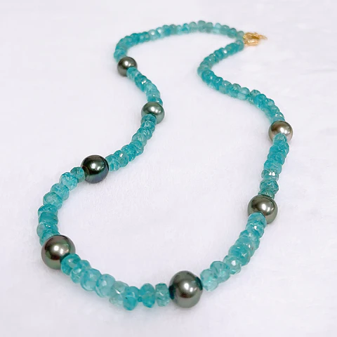 Necklace ERIS - Apatite & Tahitian pearls (N393)