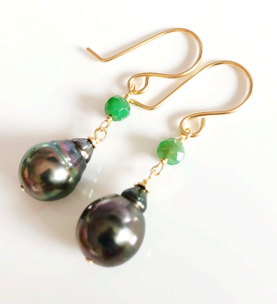 Tahitian pearl dangle - emerald (E490)