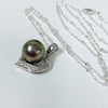 CZ heart pendant necklace - Tahitian pearl (N329)