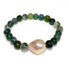 Edison pearl and gemstone stretchy bracelet (B538)