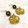 CZ Hibiscus earrings - Tahitian pearls