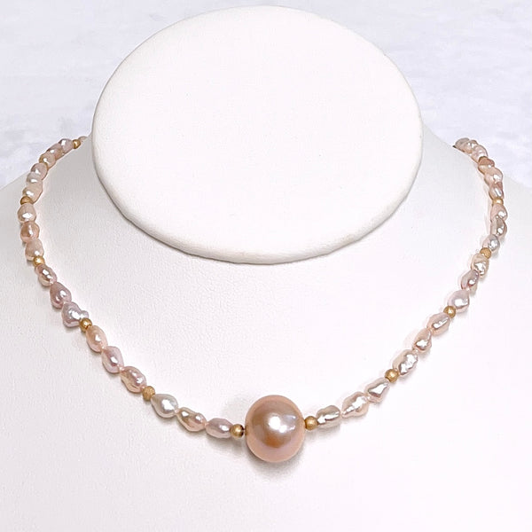 Necklace TARA - pink keshi & pink pearl (N400)