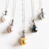 Pineapple pearl necklace - silver tahitian pearl (N308)