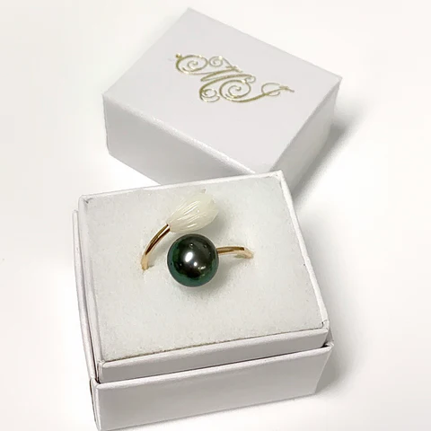 Ring LEIA - pikake & Tahitian pearl (R206)