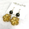 CZ Hibiscus earrings - Tahitian pearls