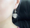 Monstera & tahitian pearl earrings (E495)