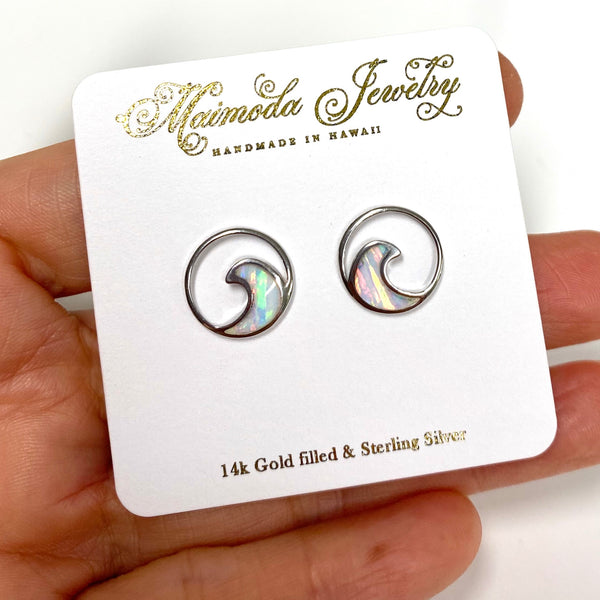 Sterling silver opal  wave stud earrings