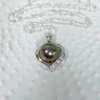 CZ heart pendant necklace - Tahitian pearl (N329)