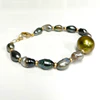 Bracelet Mayra - pistachio & large keshi Tahitian pearls (B507)