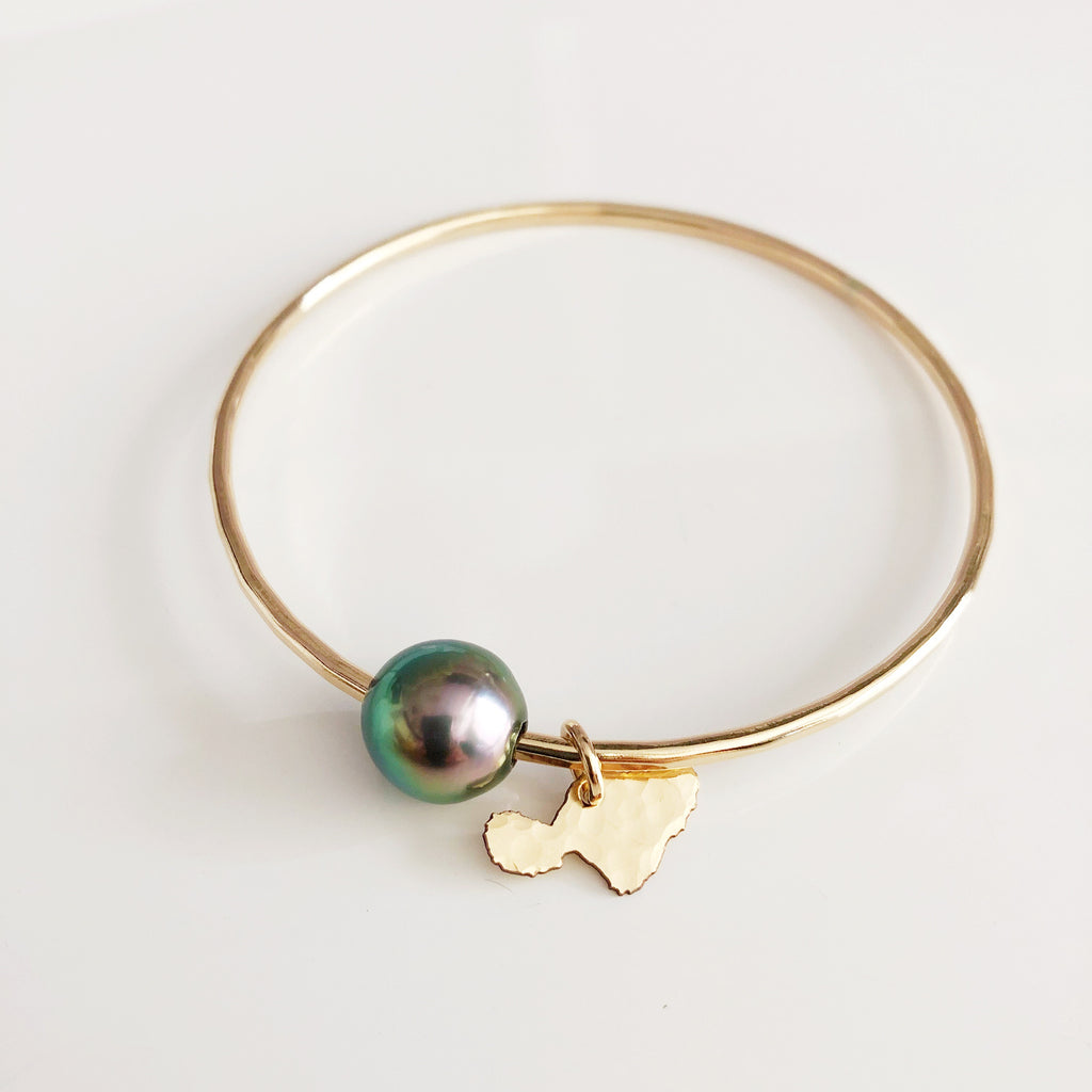 Maui charm bangle - tahitian pearl (B370)