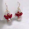 Earrings KIRA - pink Edison pearl & ruby (E616)