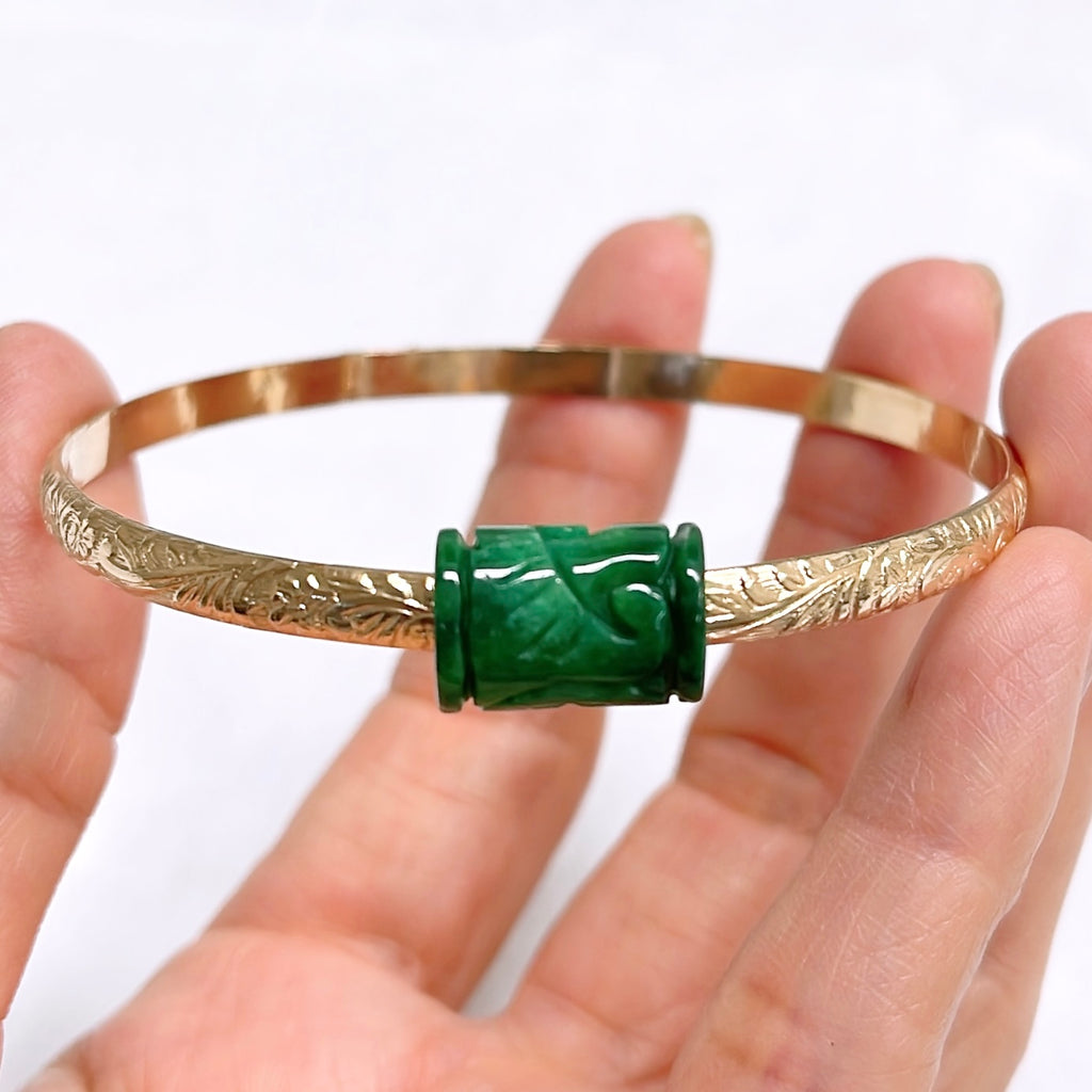 Jade and hot sale gold bangle