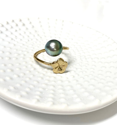 Small plumeria ring - Tahitian pearl (R207)