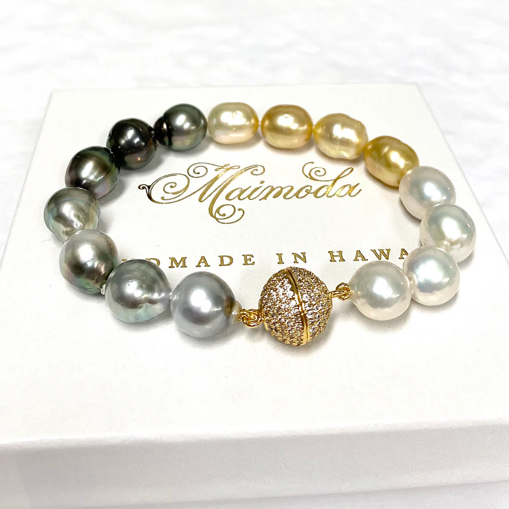 Bracelet Alma - gold south sea, Tahitian & white Edison pearls