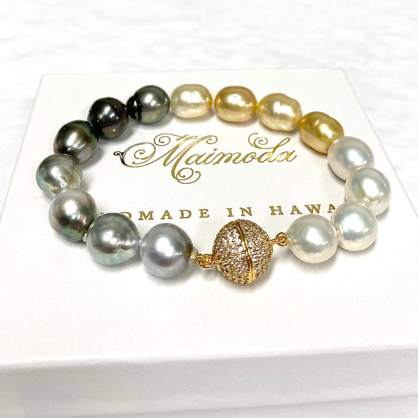 Bracelet Alma - gold south sea, Tahitian & white Edison pearls