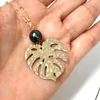 Monstera long necklace - tahitian pearl (N287)