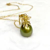 Pineapple pearl necklace - pistachio Tahitian pearl (N380)