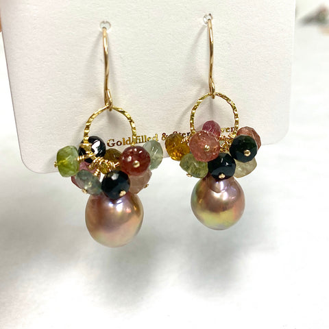 Earrings KIRA - tourmaline & Edison pearls (E600)