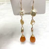 Sunstone and keshi Edison pearls drop earrings