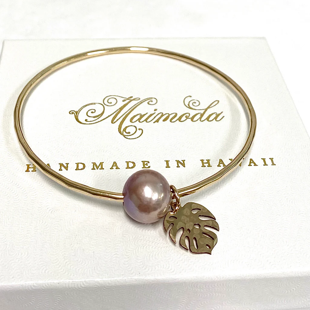 Monstera bangle - pink Edison pearl (B533)