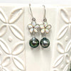 Opal plumeria and Tahitian pearls earrings (E573)