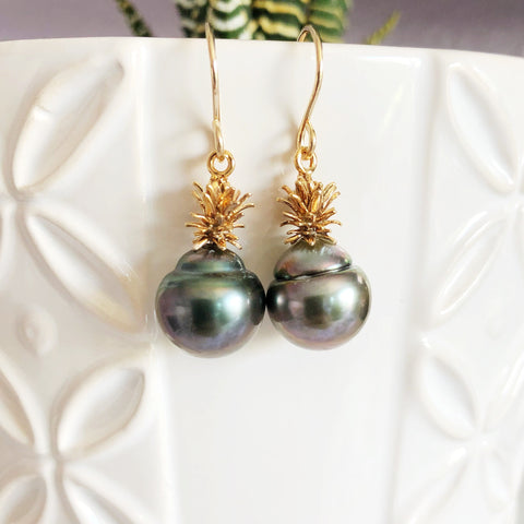Pineapple tahitian pearl earrings (E519)