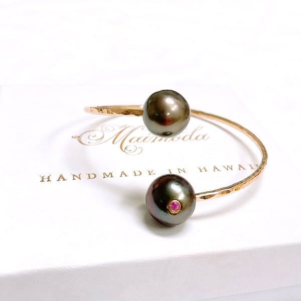 Cuff LEIA - tourmaline Tahitian pearl