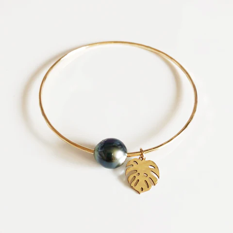 Monstera bangle - tahitian pearl (B380)