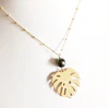 Monstera long necklace - tahitian pearl (N287)