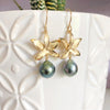 Orchid earrings - 5 petals with tahitian pearls (E514)