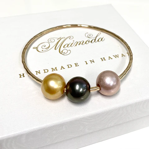 Bangle PAIGE - 11-12mm gold south sea , pink Edison and Tahitian pearl (B460)