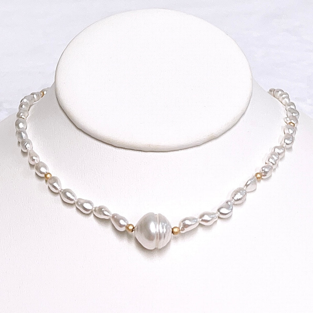 Necklace TARA - white keshi & south sea pearl (N401)