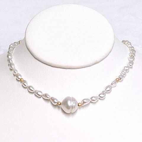 Necklace TARA - white keshi & south sea pearl (N401)