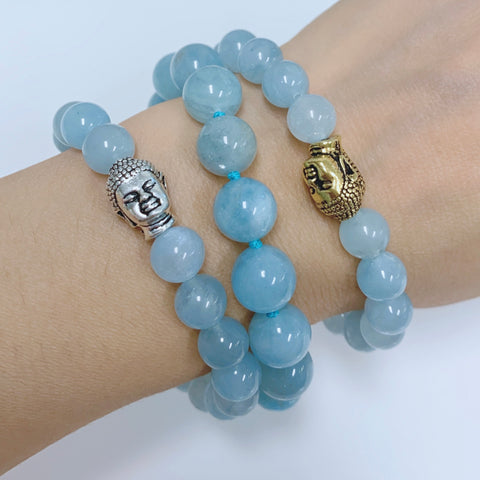 Gemstone stretchy bracelet - Buddha charm (B547)